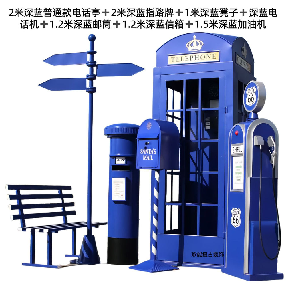 Retro iron telephone booth mailbox street sign bench popular store decoration floor-standing ornaments photography props model