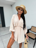 2024 independent station wish amazon autumn long sleeve v neck waist large swing dress women's clothing