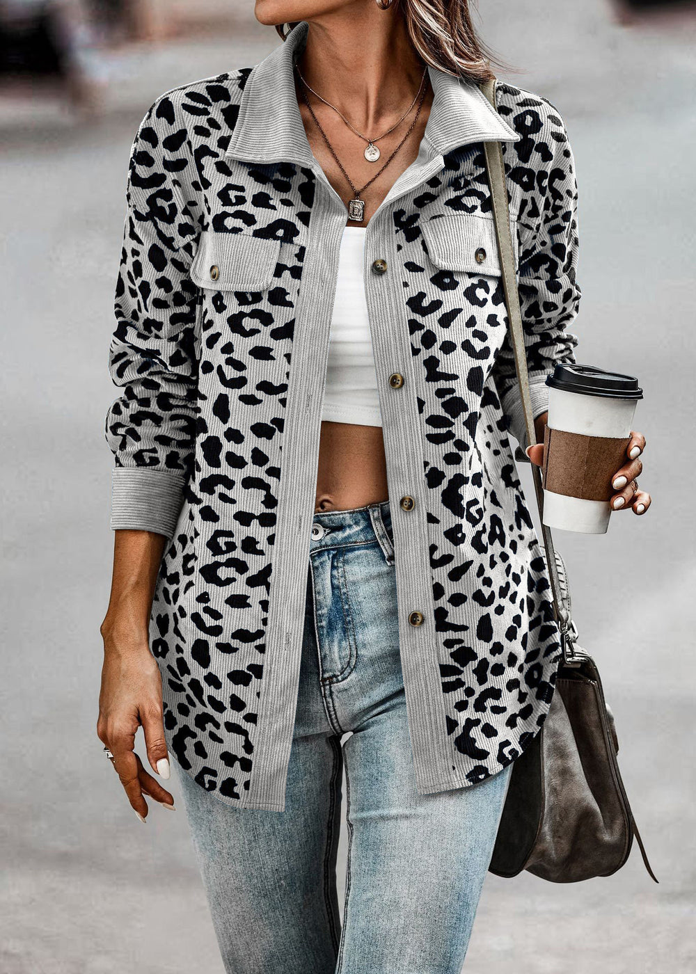 fashion women's leopard print button-down long sleeve jacket - autumn/winter collection (us & europe)
