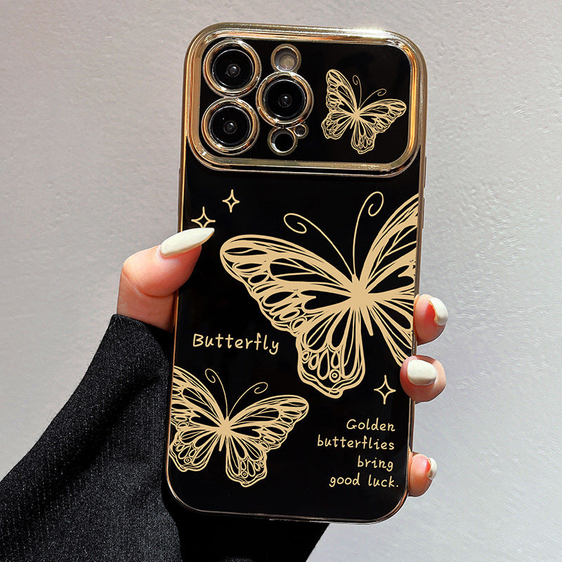 Large window electroplating suitable for apple 15pro butterfly starry sky mobile phone case iphonexr/13 bracelet soft protective cover