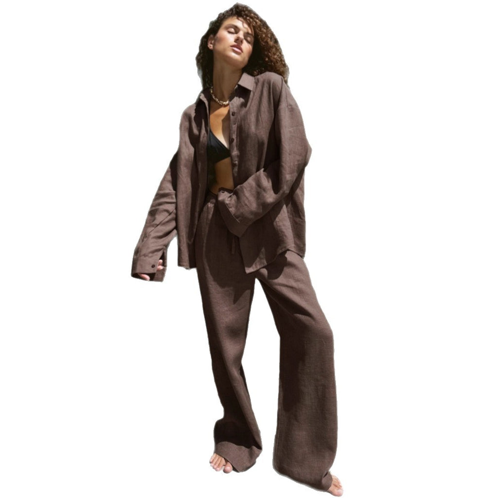 European and American casual relaxation loose suit comfortable outer wear loungewear cardigan long pants 2025 autumn  new models