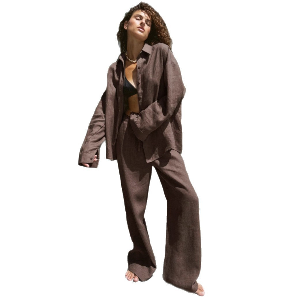 European and American casual relaxation loose suit comfortable outer wear loungewear cardigan long pants 2025 autumn  new models