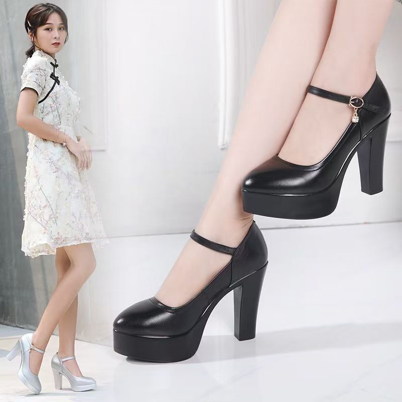 Soft leather soft bottom ladieswear shoes high heels abrasion resistantwaterproofbows work shoes micro business group purchase live broadcast one piece dropshipping