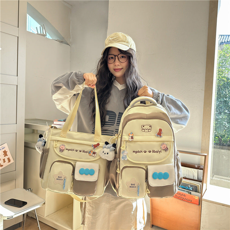Spring, summer, middle and high school students, large-capacity backpacks, versatile burden reduction, fashion trend, two-piece set, schoolbag, tutoring bag
