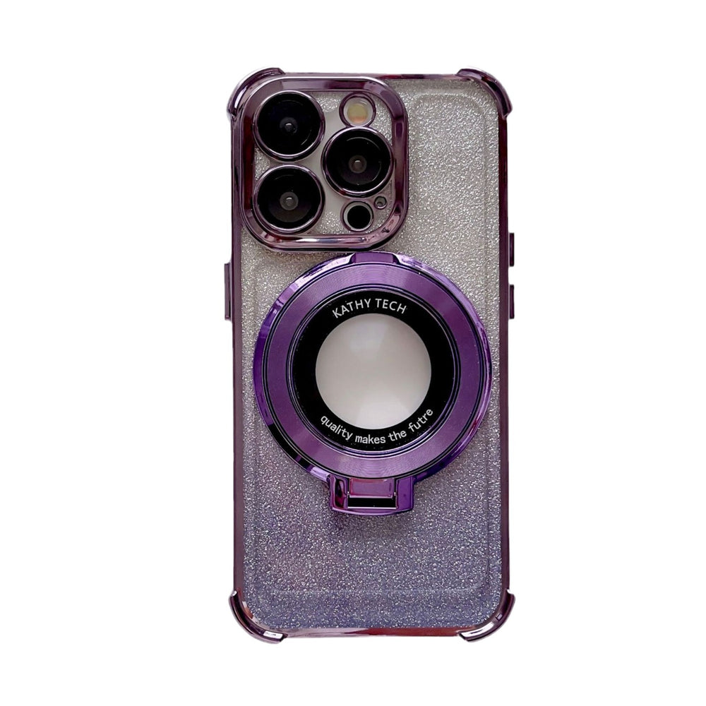 Magnetic magnifying glass stand compatible iphone 17 pro case, apple 16 glitter four-corner airbag shockproof cover