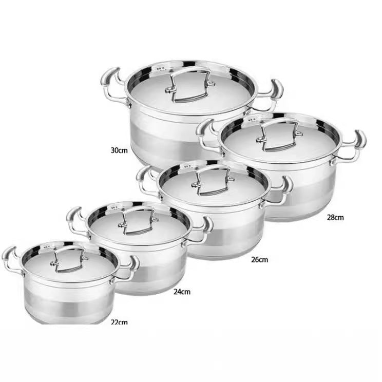 Set pot factory direct salesexport5pcs straight stainless steel pot 22cm, 24cm, 26cm, 28cm, 30cm