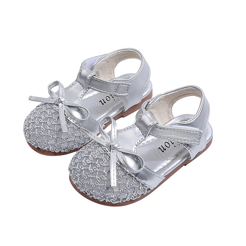 Girls' sandals: new summer collection - woven, hollow-out design, soft sole, first walker shoes, stylish korean princess sandals