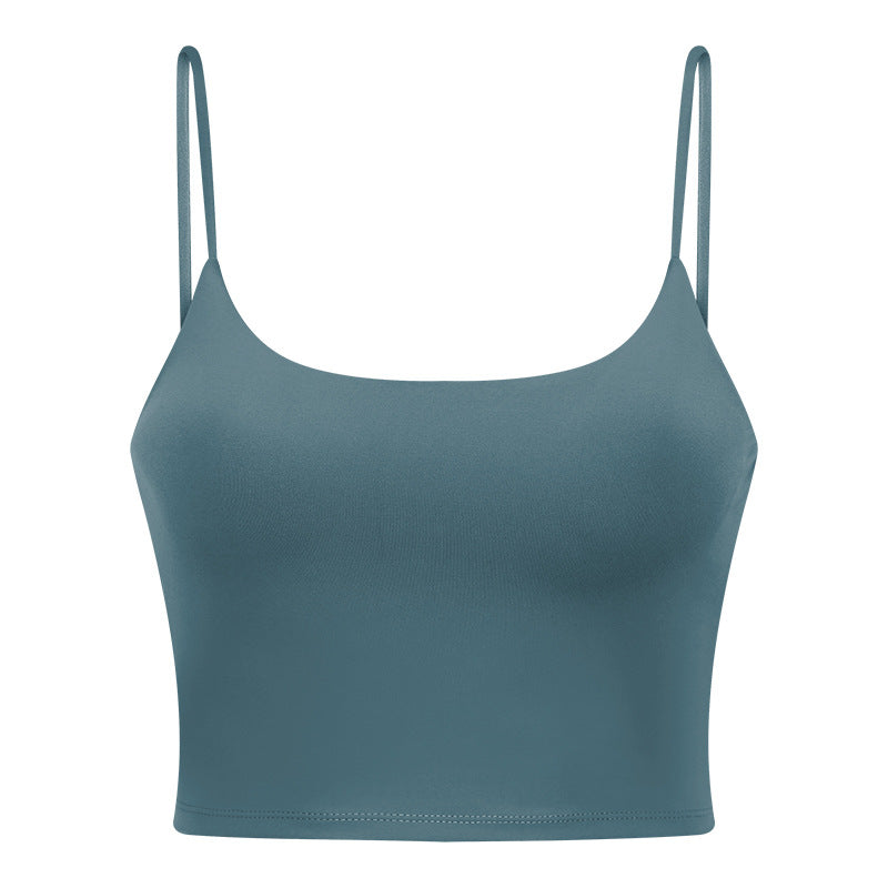 New women's sports yoga tank top with built-in bra pads, sexy spaghetti strap racerback fitness top, yoga camisole c5238