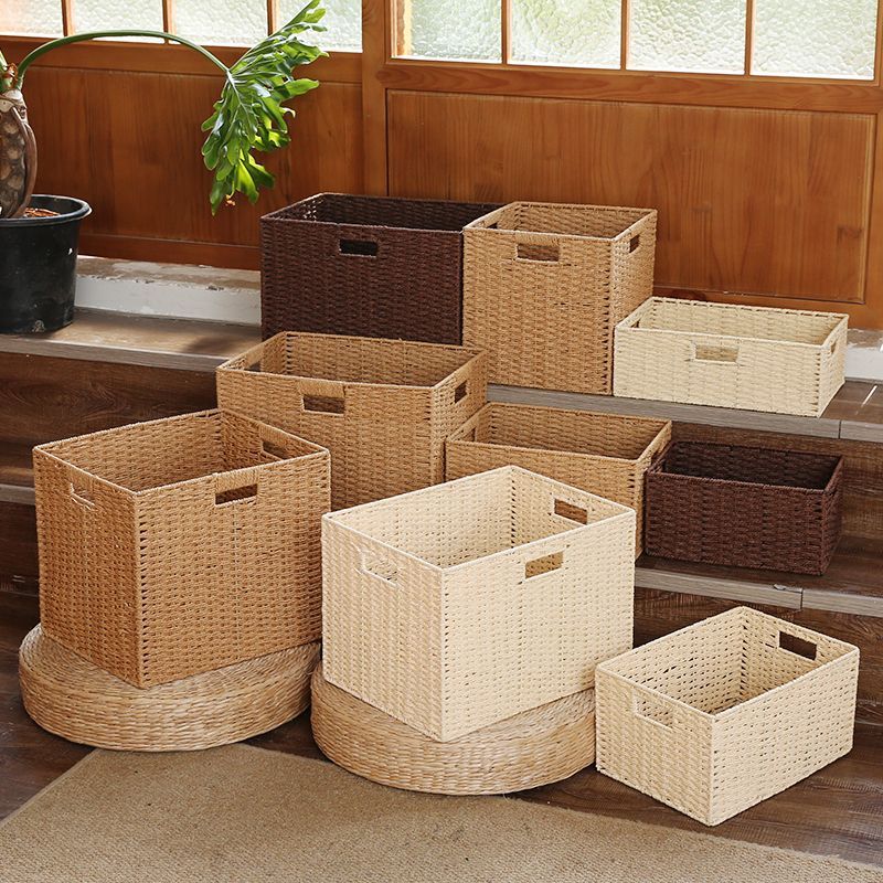 Grid cabinet storage box japanese style storage box living room imitation rattan storage woven toy book storage box foldable