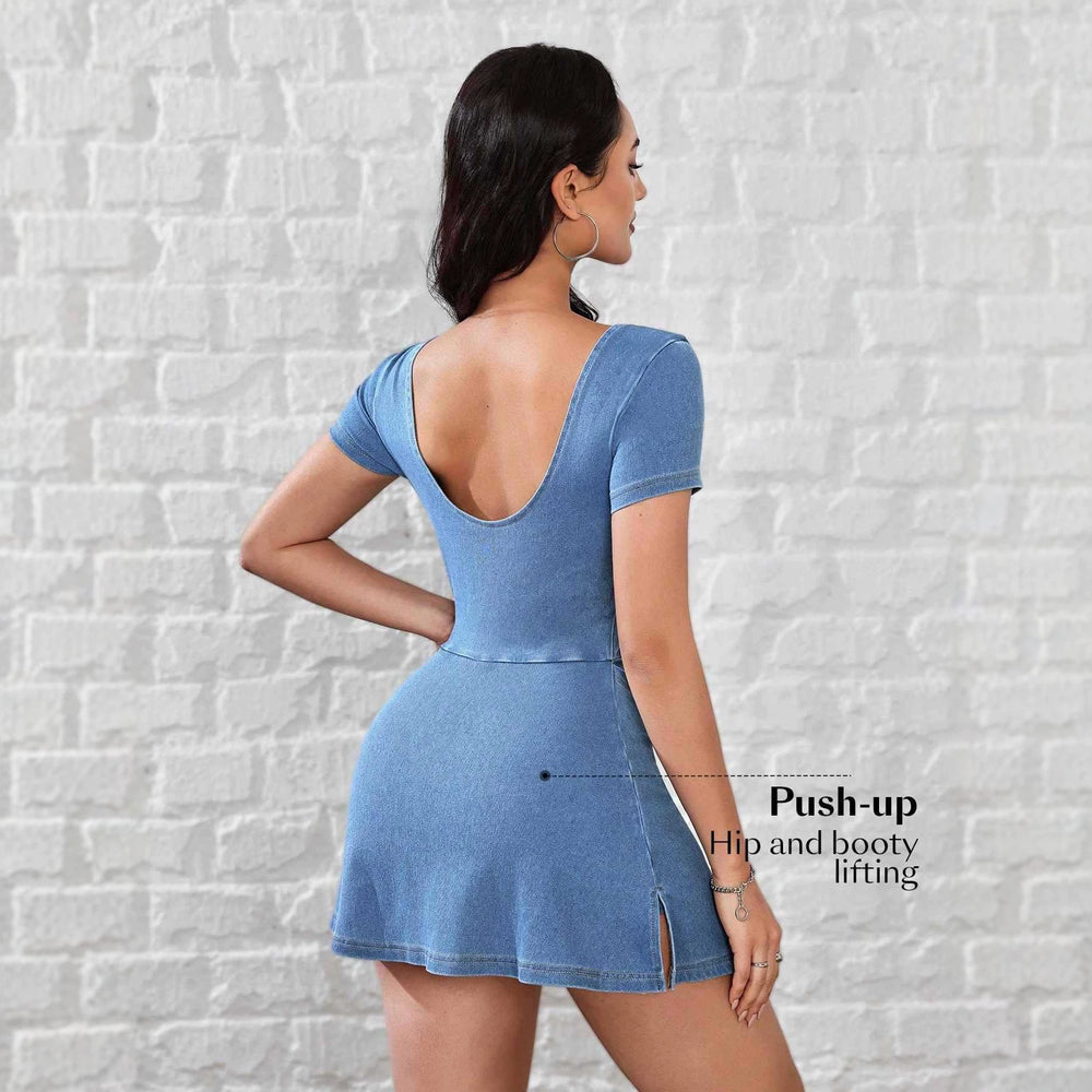 Amazon tiktok pinduoduo export cross-border fashion tie waist fake two-piece denim skirts