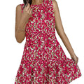 Women's european and american style floral sleeveless solid color round neck ruffle hem casual dress