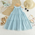 summer new girls' blue tiered korean style cross-border bow chiffon halter princess dress