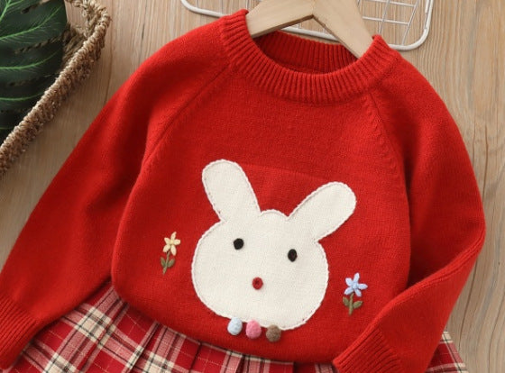 Girls' crew neck sweater  autumn new collection - little girl's cartoon two-piece set, girls' jk uniform set