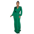 C6796 cross-border   fashion women's solid color sexy deep v ruched maxi dress