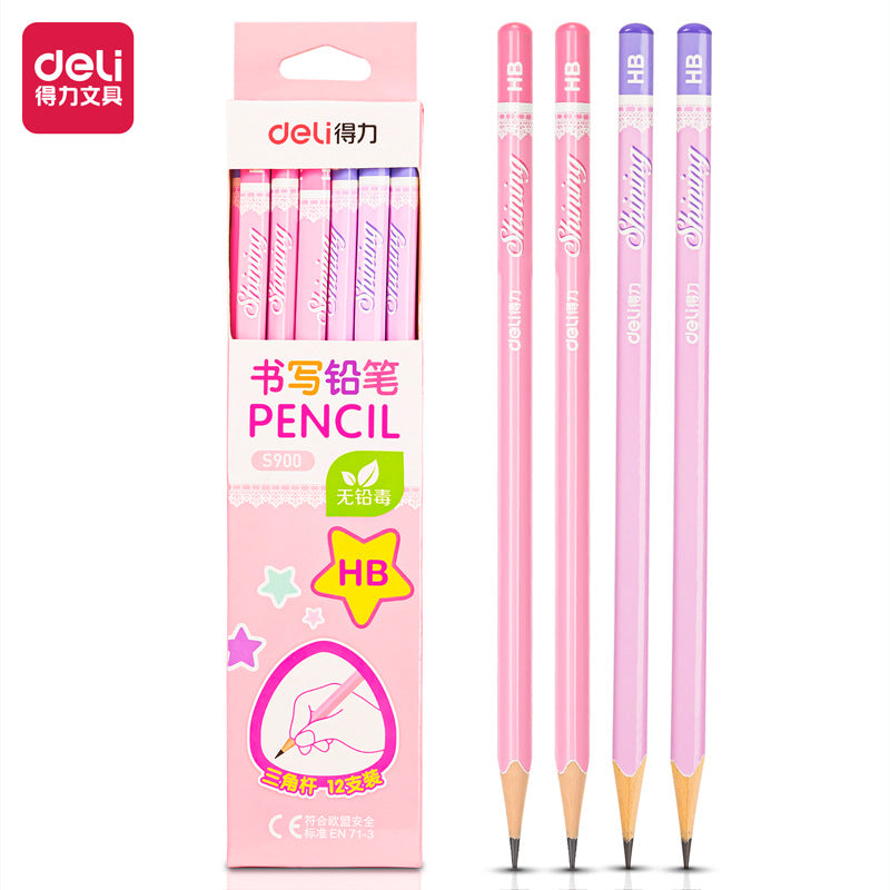 Deli S900 triangle pencil HB paper box is easy to use, corrective grip pencil, student wooden writing pencil