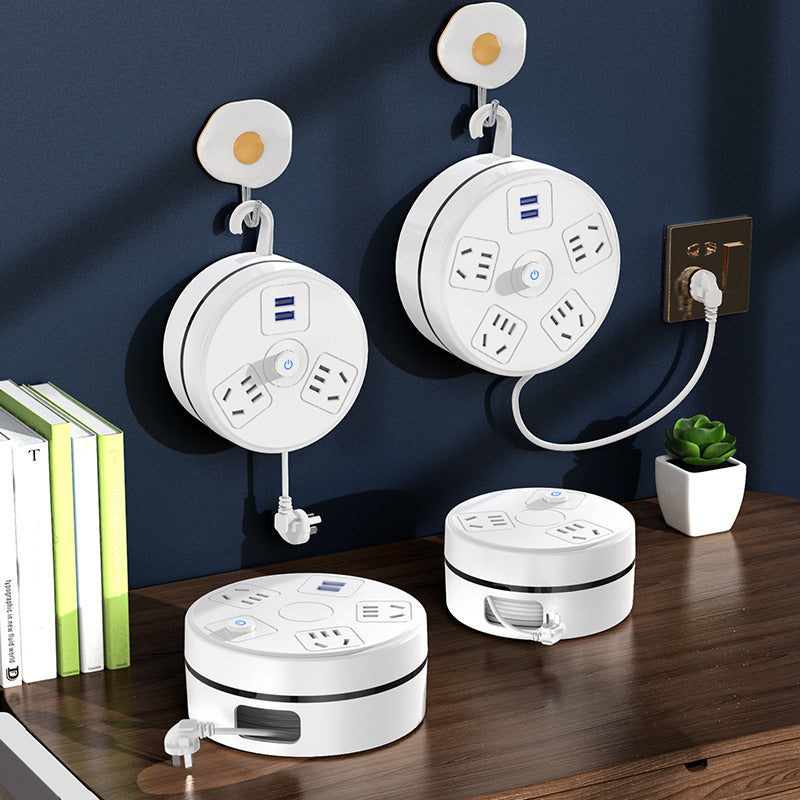 Retractable power strip with cord, multi-purpose extension cord, long cord, multi-function socket panel, multi-outlet with usb charging ports