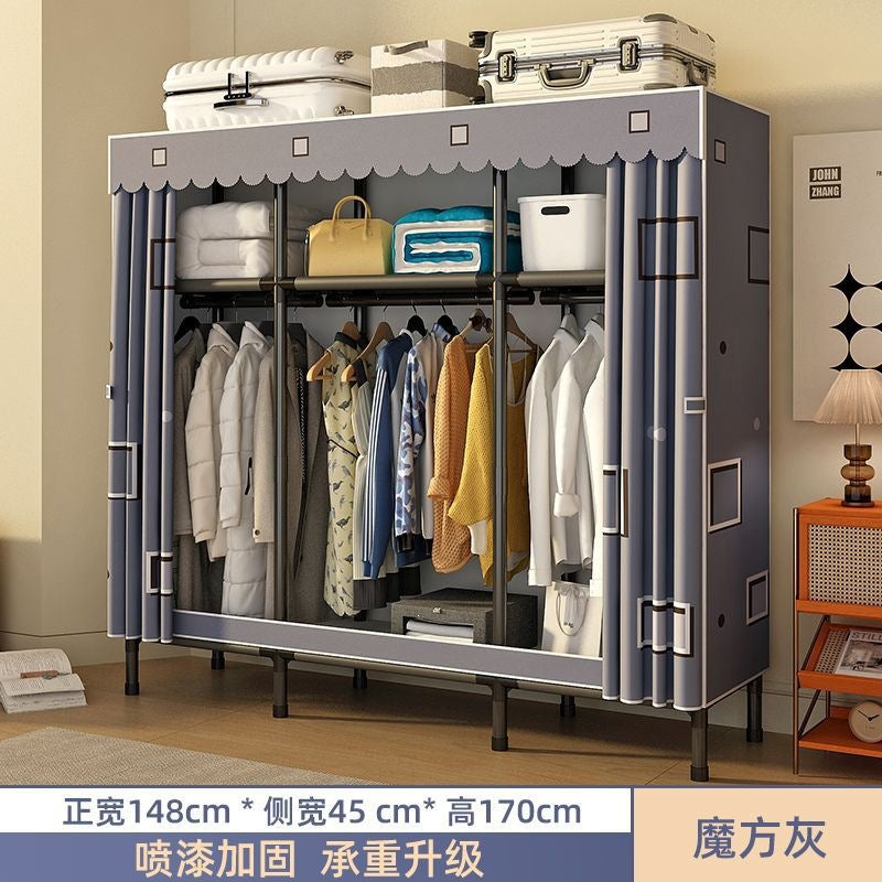 Simple wardrobe for home bedroom steel frame thickened and thickened steel pipe assembled cloth wardrobe rental room strong and durable cabinet