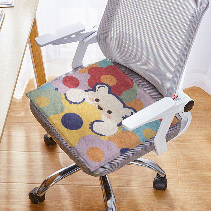 Cartoon cute ice silk seat cushion, car seat cushion, universal in all seasons, summer office seat cushion, work chair non-slip cushion