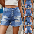 European and american cross-border women's fashion: new  style american flag print, washed, distressed, single-breasted denim shorts - trendy women's style