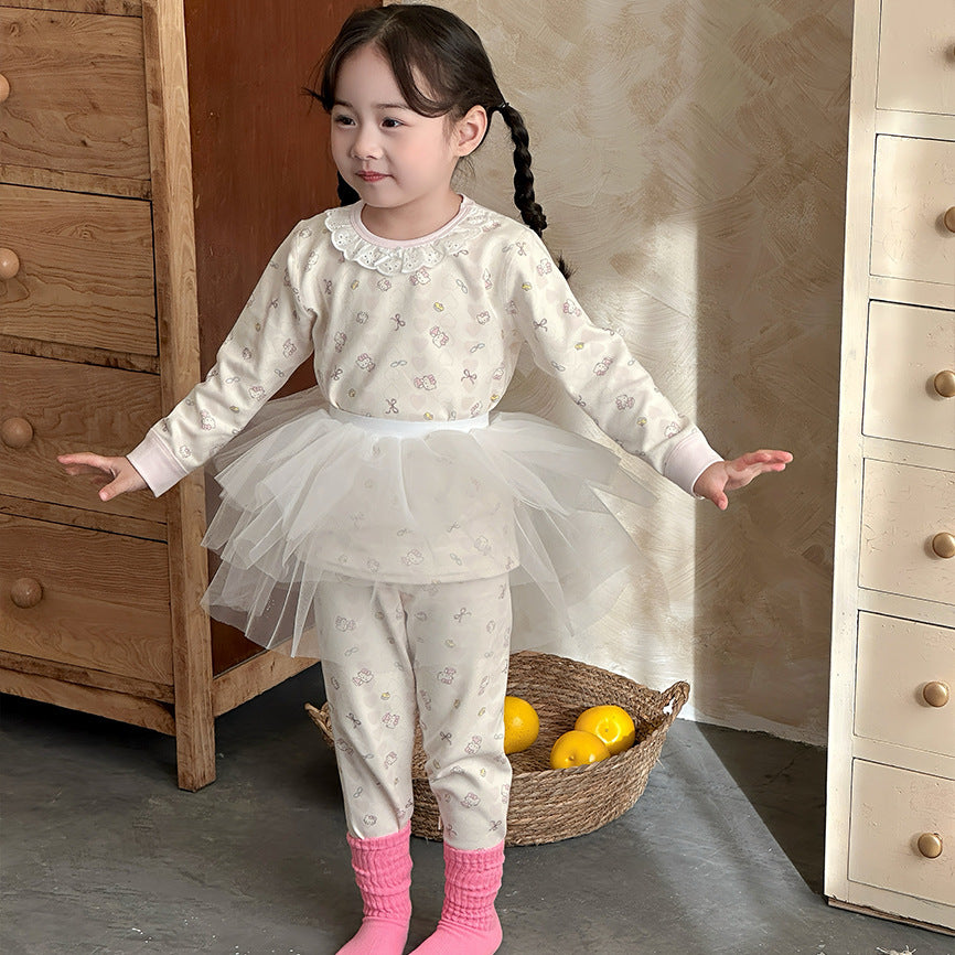 Kidsfall and winter shu velvet 320gthickenedpure cotton autumn clothes and long pants home clothes suit class a boneless baby suit clothes