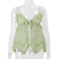 European and american women's clothing  summer new sexy hot girl v-neck low-cut ruffle chiffon see-through camisole top