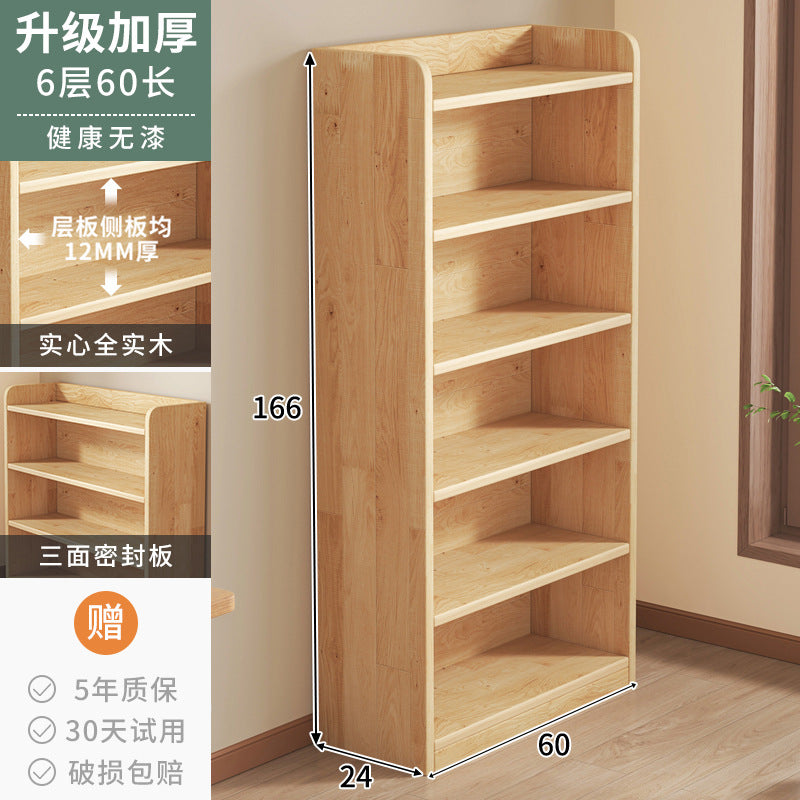 Pure solid wood bookshelf Floor-to-ceiling locker Children's pine storage cabinet Storage against the wall Student household bookcase with door