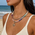new tk hot style dopamine colorful beaded necklace for women niche style stacked heart pendant clavicle chain