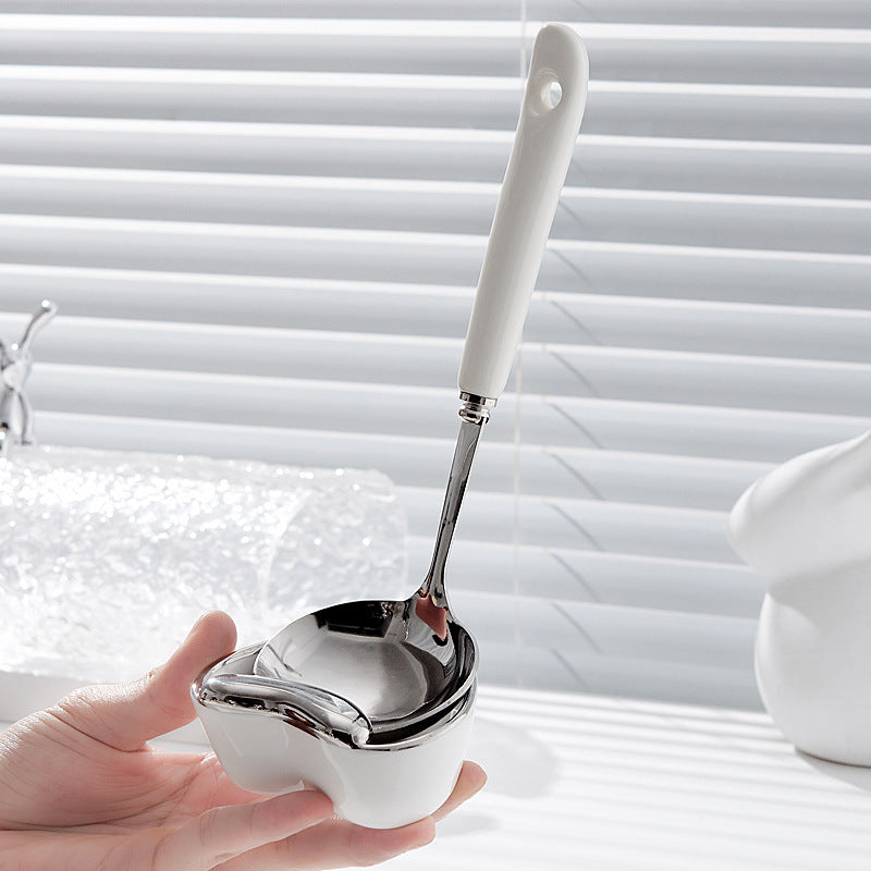 Luxury ceramic handle soup spoon kitchen utensil set, 304 stainless steel cooking spoons, long handle ladle wholesale