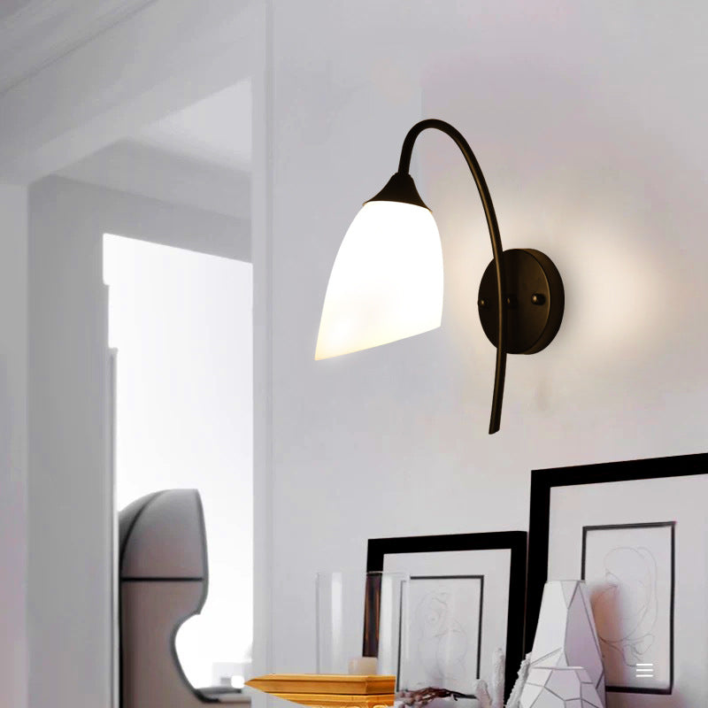 Minimalist iron curved arm wall lamp - bedroom bedside reading light, hotel guest room corridor, home improvement project wall sconce