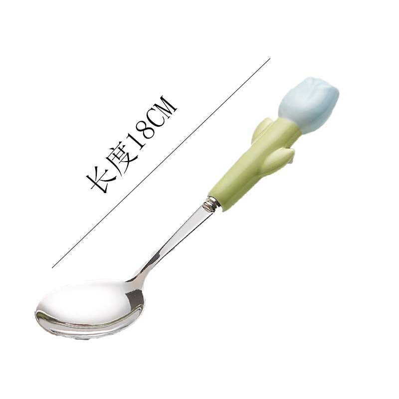 Simple 304 stainless steel kids knife, fork and spoon combination, high-looking spoon, tulip ceramic handle, steak knife