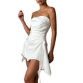 cross-border european and american women's clothing: new summer french chic solid color ruched bandeau mini dress