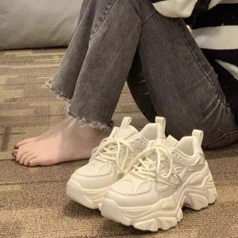 Best sellingdad shoes height increasing shoes 2026 spring and summer new arrivaleasiest for matchpetiteswhitethick soleplatform shoes women's sports shoes