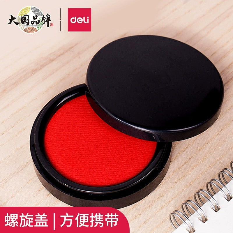 Deli 9868 fast-drying waterproof printing pad fast-drying printing mud accounting financial supplies red printing pad plastic box wholesale