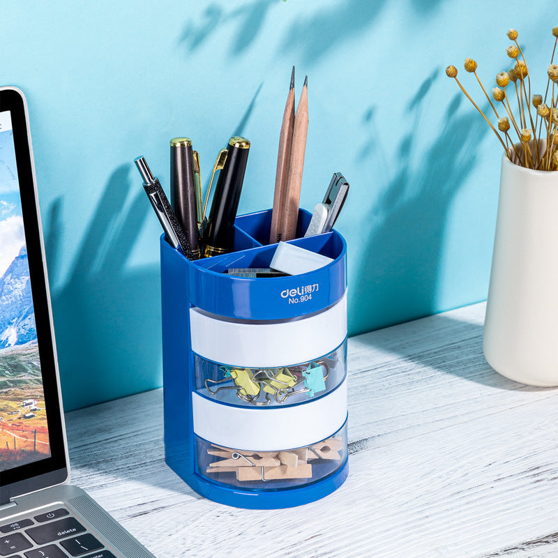 Deli Stationery 904 Creative and fashionable multi-layer pen holder round pen tea desktop pen bucket storage box pen holder wholesale