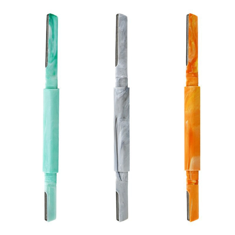 New marble pattern eyebrow razor, double-ended, women's specific, with protective mesh, anti-scratch eyebrow blade, beauty tool, factory wholesale
