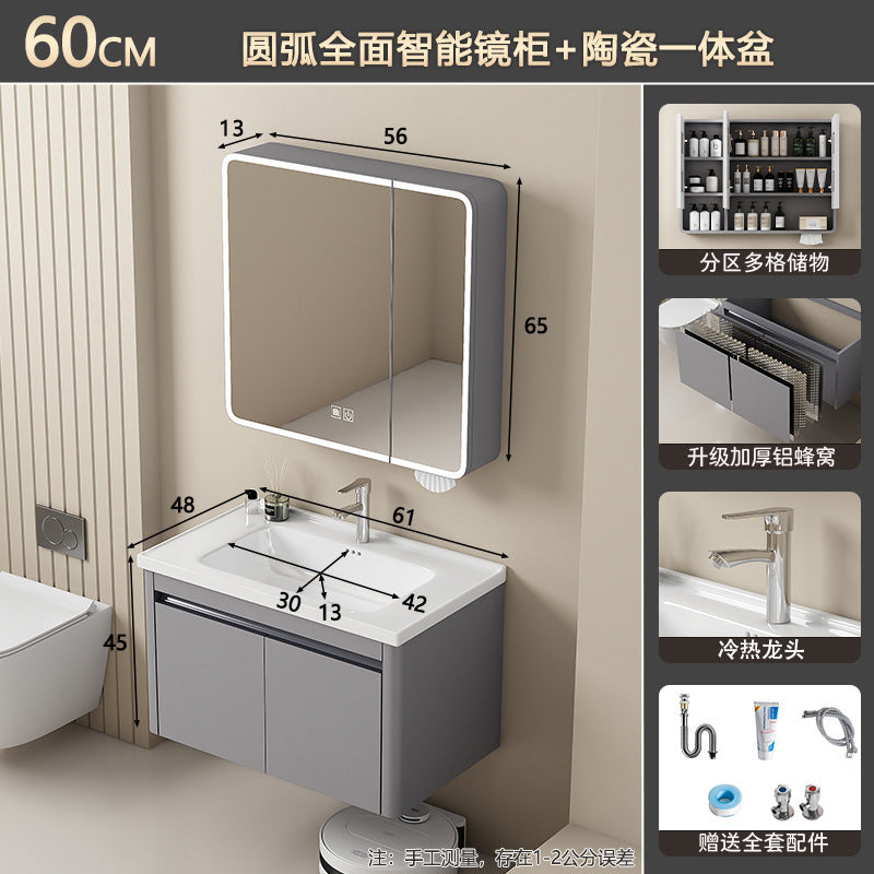 Bathroom cabinet ceramic all-in-one basin sanitary for home wash basin wash basin combination honeycomb aluminum storage j mirror
