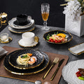 Luxury retro-style irregular ceramic dinnerware set with embossed gold trim – perfect for home, restaurant, and hotel table settings