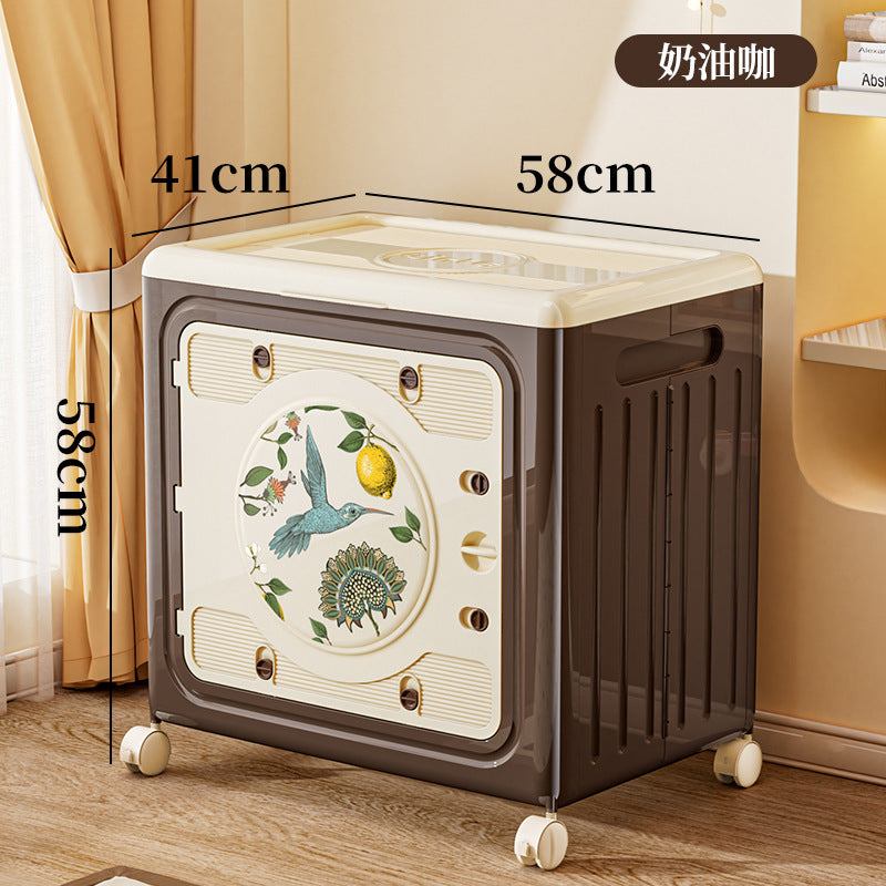Storage box retro style flip cover double door clothes sorting box large capacity household with wheels clothes quilt locker