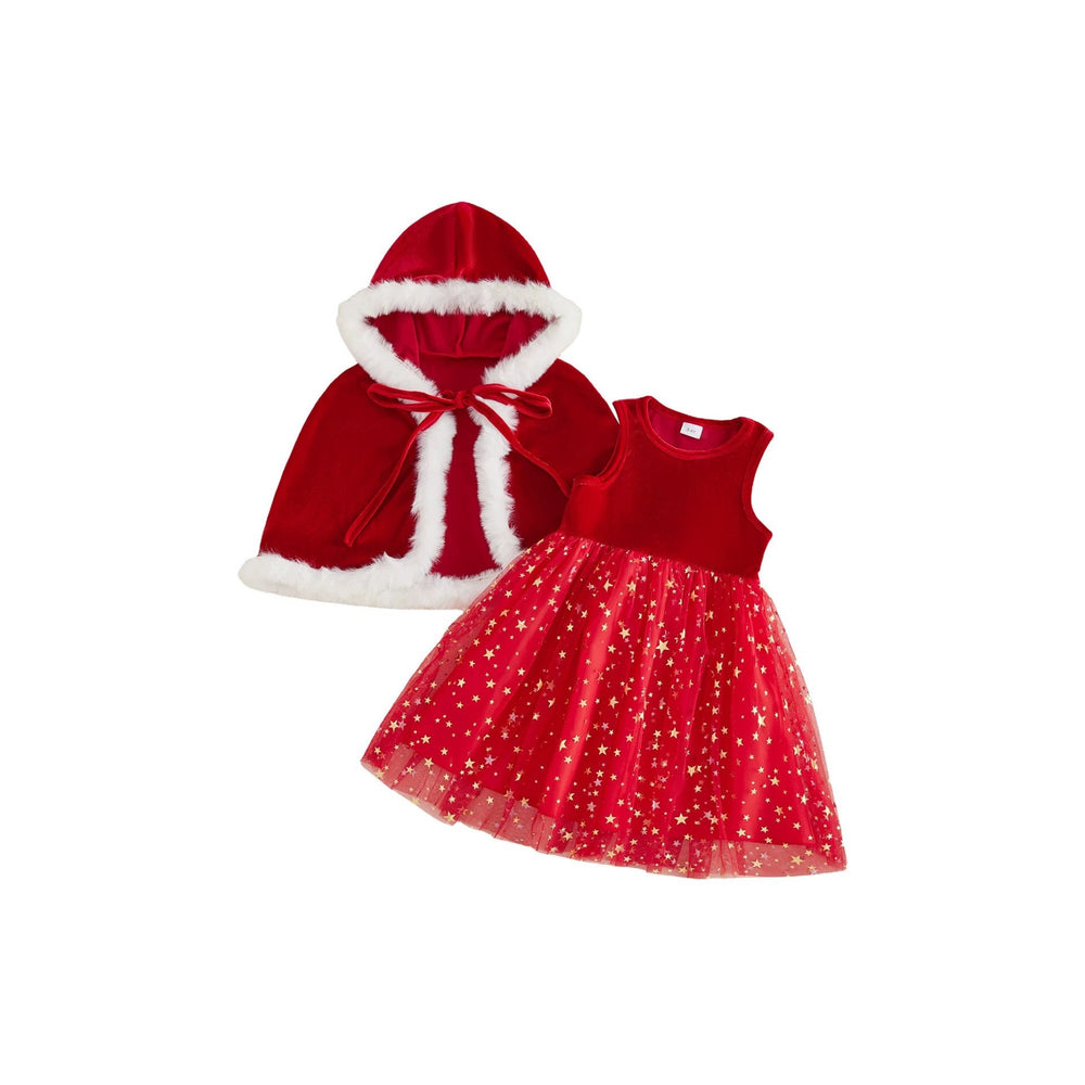 Girls' christmas party cape & mesh dress set