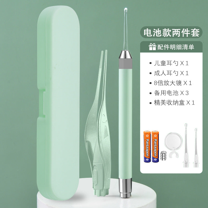 Baby luminous ear spoon ear pick luminous ear tweezers ear digging earwax tweezers tool suit ear picking with light in stock