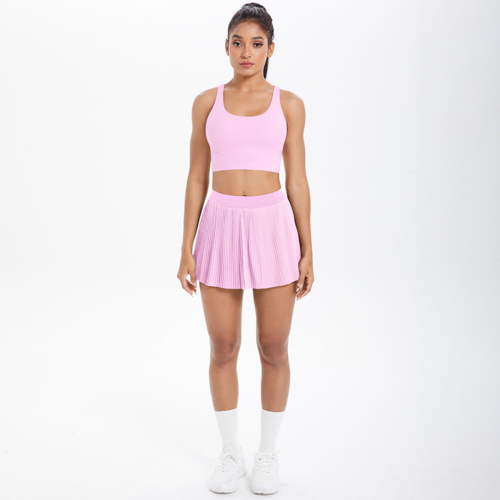 Cloud-feel quick-dry breathable anti-exposure undershirt tennis pleated skirt sports bra set for women's running, fitness, and yoga