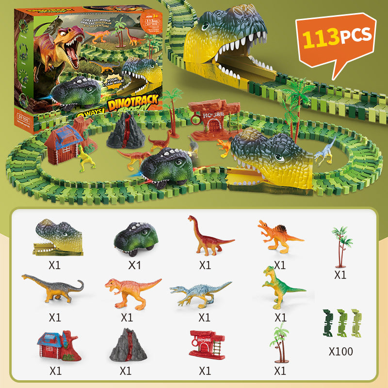 amazon hot-selling dinosaur track car kids' assembly toy, versatile roller coaster electric train wholesale