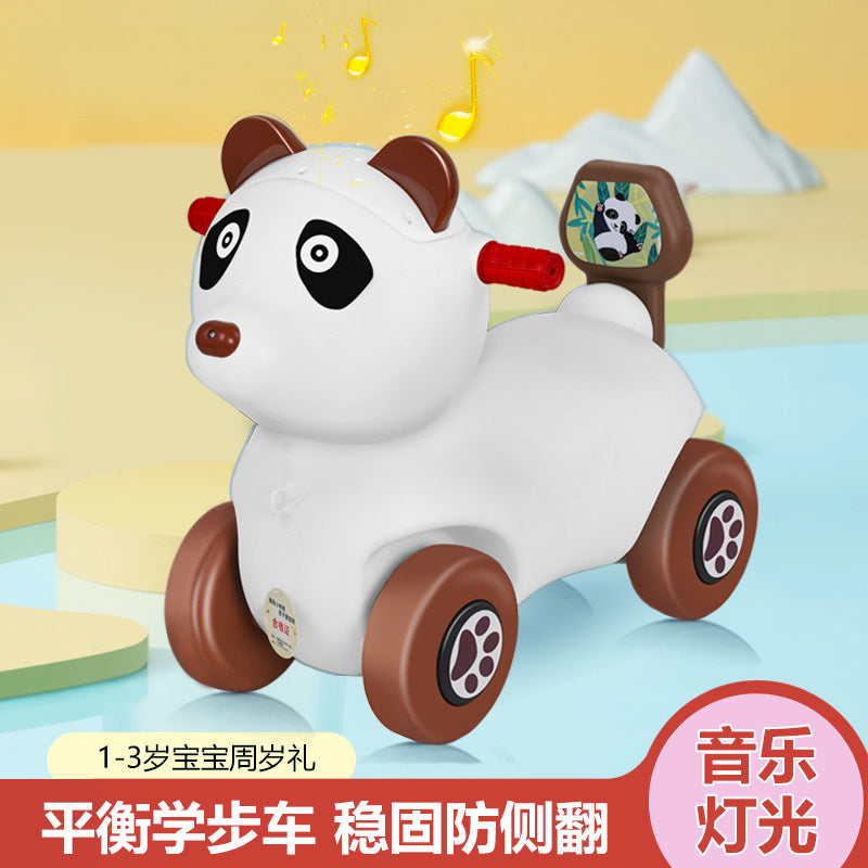 New children's red panda scooter 1-6 years old music light four-wheel anti-rollover balance car baby walker