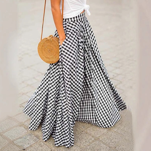 Foreign trade 2025 spring and summer new wish temperament plaid medium length high waist pendulum skirt drape skirt high waist thin