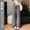 Navy blue wide-leg pants for women - autumn collection, lightweight high-waisted, drapey, slimming, loose fit, straight leg, casual sweatpants/sports pants (suitable for summer)
