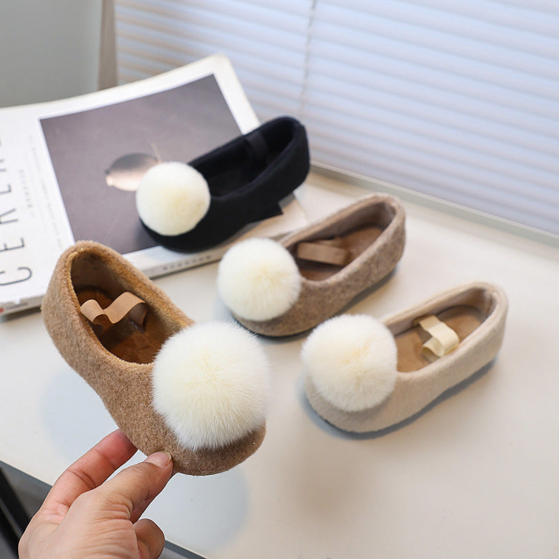 Vancahao girlfall and winterfleece-lined lambswool outwear cotton shoes new arrival fur ball slip-on cute fur shoes