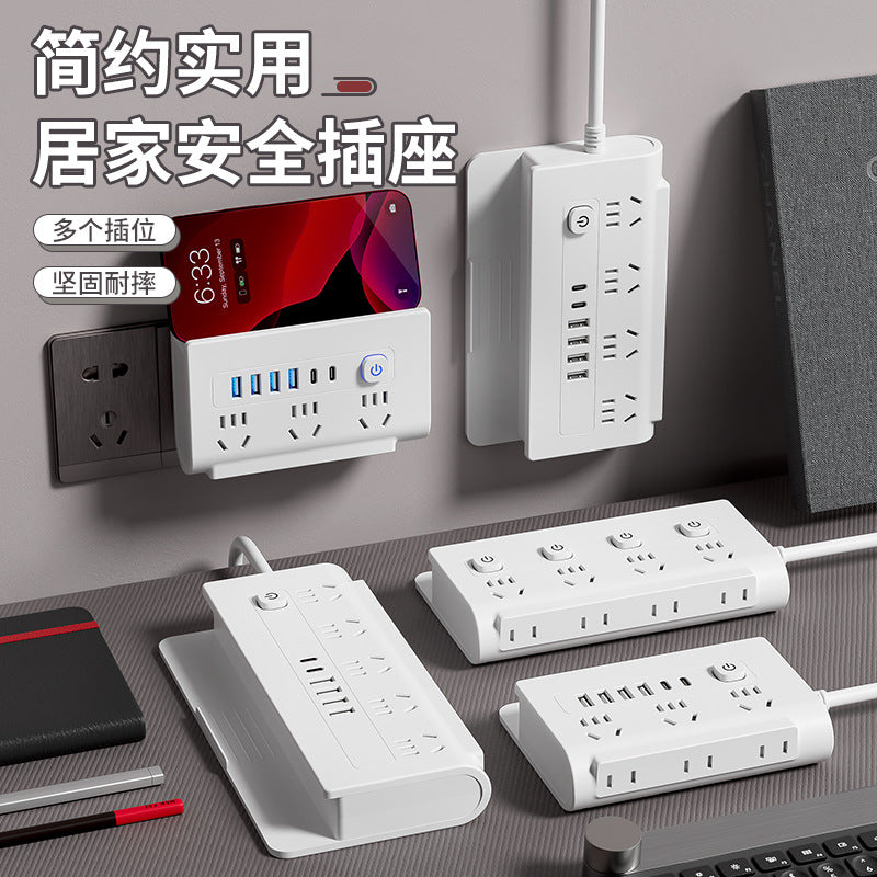 Wall-mountable power strip with multi-function stand, usb ports, and cord management – ideal for home, office, and multi-device use