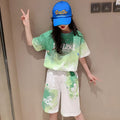 Girls' summer outfit  new style: trendy two-piece set for little girls and big kids - lightweight short-sleeve t-shirt and shorts