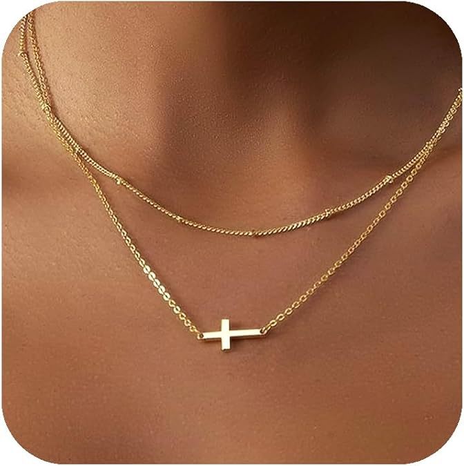 fashion layered necklace for women, simple clip bead cross necklace, women's short clavicle chain wholesale