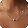 fashion layered necklace for women, simple clip bead cross necklace, women's short clavicle chain wholesale